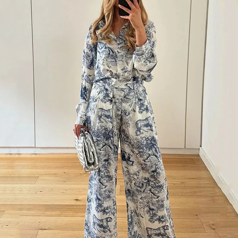 Ensemble Élégant Femme en Deux Pièces avec Coupe Ample et Motif Floral Levoire