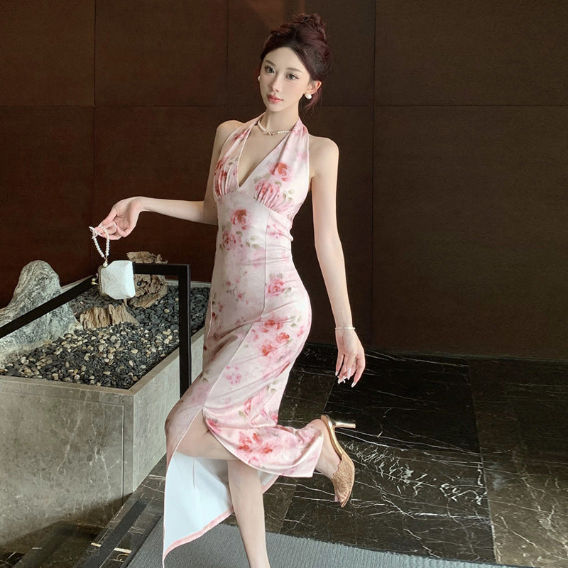 Levoire | Robe dos nu Halterneck Retro Fleurie Sexy Robe