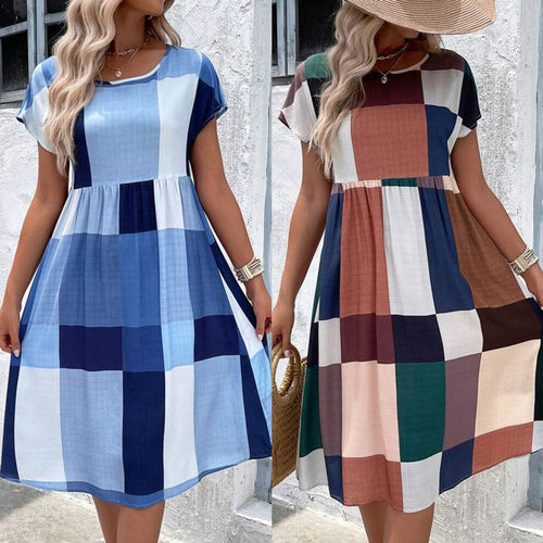 Levoire | Robe à manches batwing à blocs de couleur à carreaux élégante