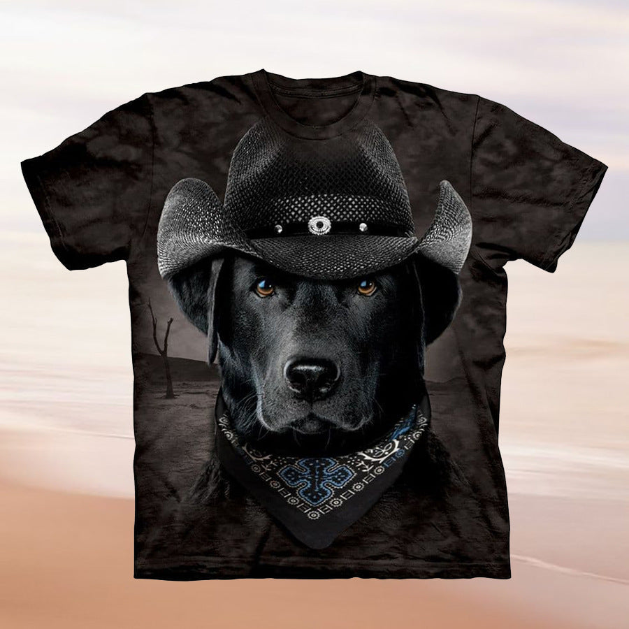 T-shirt femme avec motif créatif de chien et design de chapeau de cow-boy Levoire