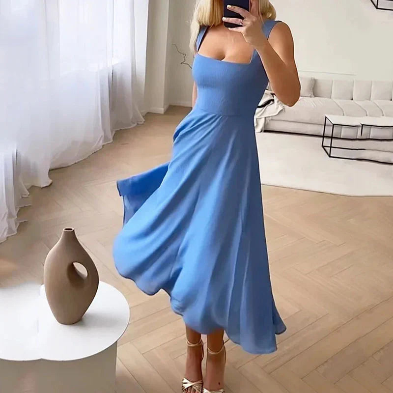 Levoire | Robes élégantes sans manches à bretelles de couleur unie pour femmes Bleu