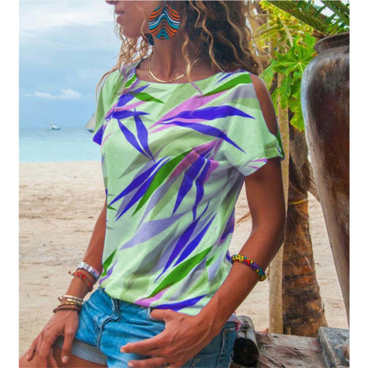 T-shirt pour femme avec coupe asymétrique et motif de feuilles colorées Levoire