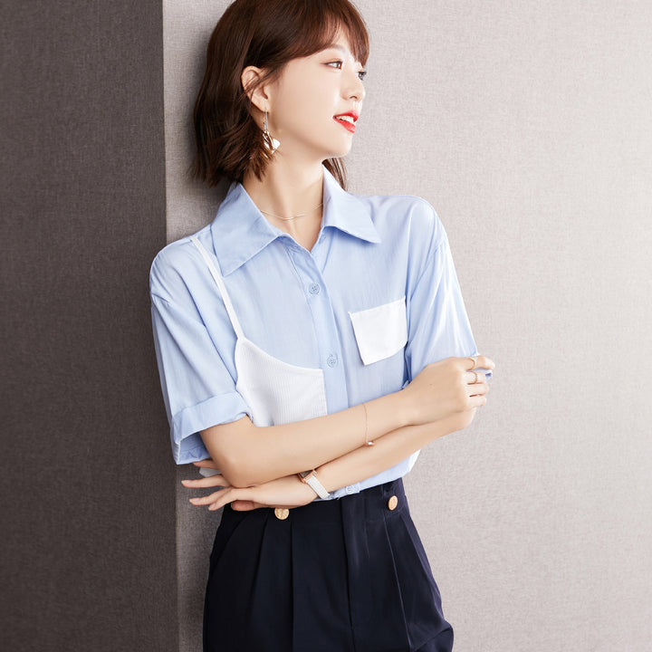 Chemisier à manches courtes femme tendance avec des inserts contrastants Levoire