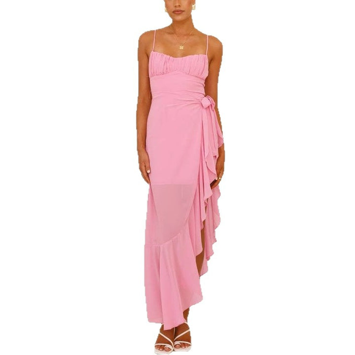 Robe Maxi Élégante pour Femme avec Découpe Asymétrique et Volants Levoire