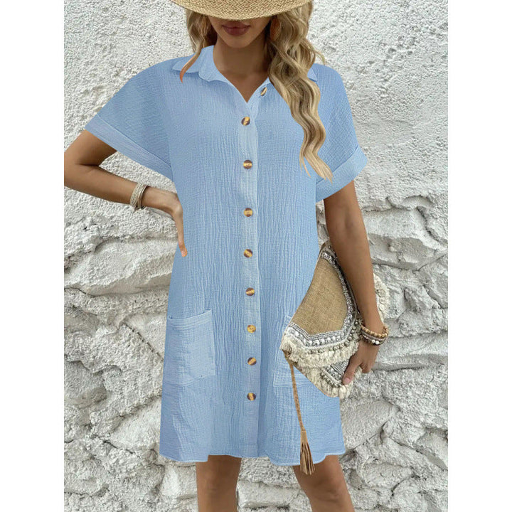 Levoire | Robe Serviette Simple Grand Col V bouton Robe Bleu ciel