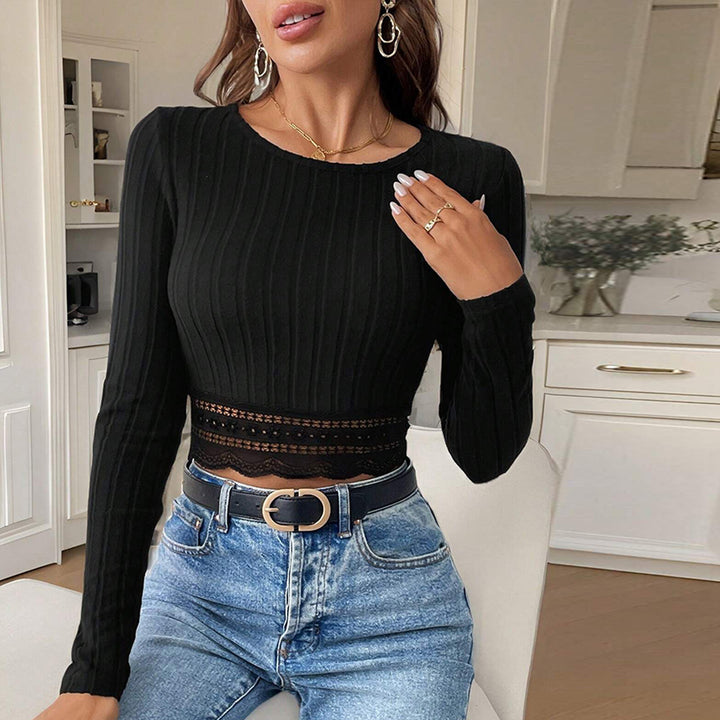 Haut femme cropped à manches longues avec accents en dentelle raffinée Levoire