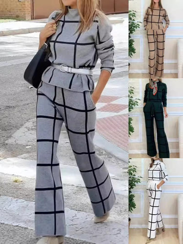 Ensemble de détente confortable pour femmes avec un motif à carreaux à la mode et des poches pratiques Levoire