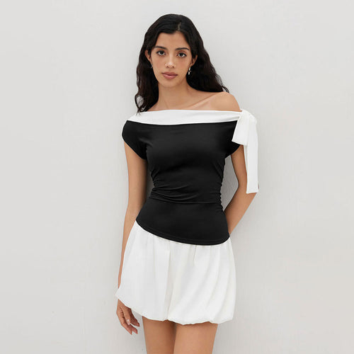 Haut femme avec design épaules dénudées et fermeture nœud ludique Levoire