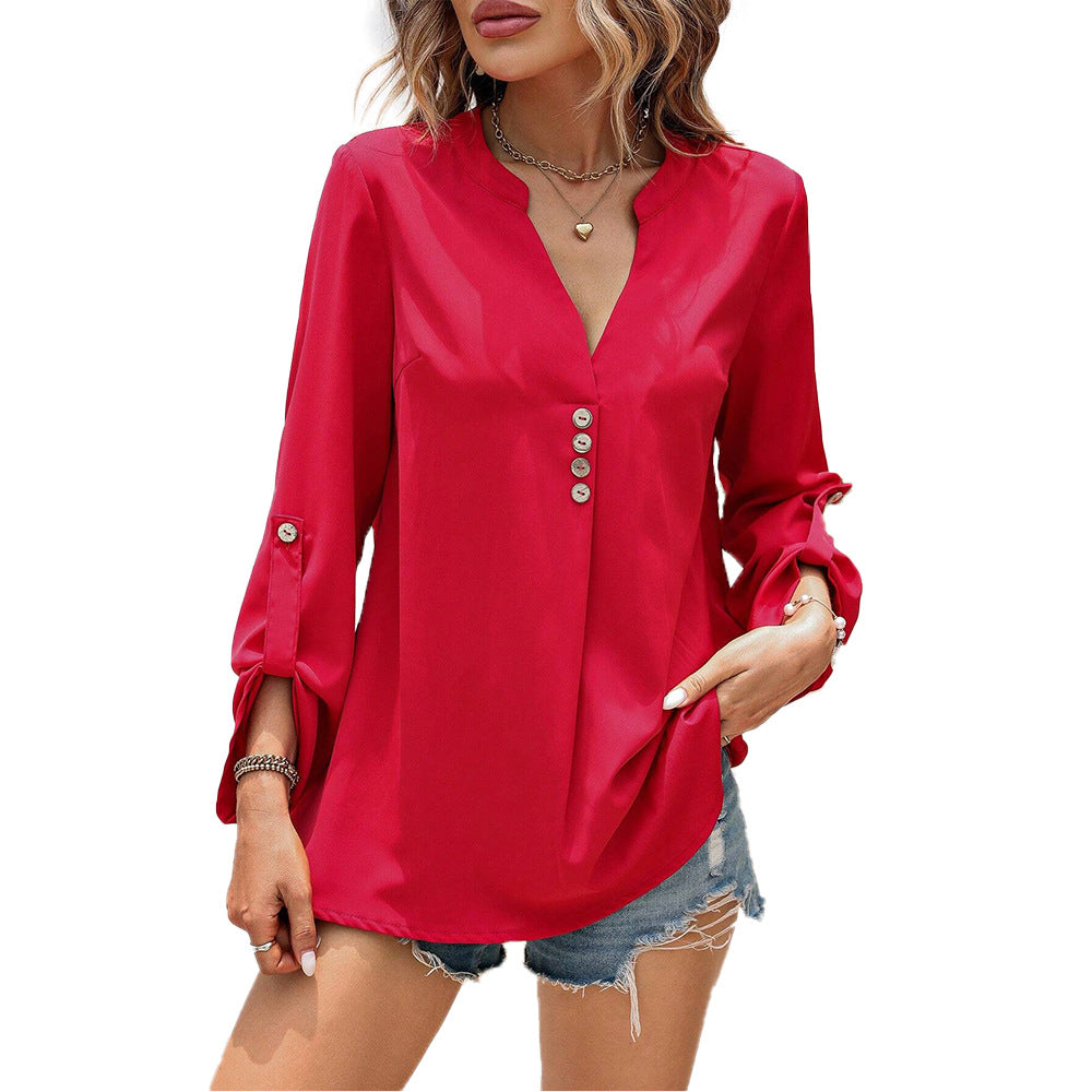 Blouse pour femmes avec des détails de bouton élégants et un col en V stylé Levoire