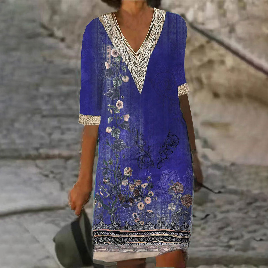 Levoire | Robe courte à col V imprimée relaxante 3-Lila