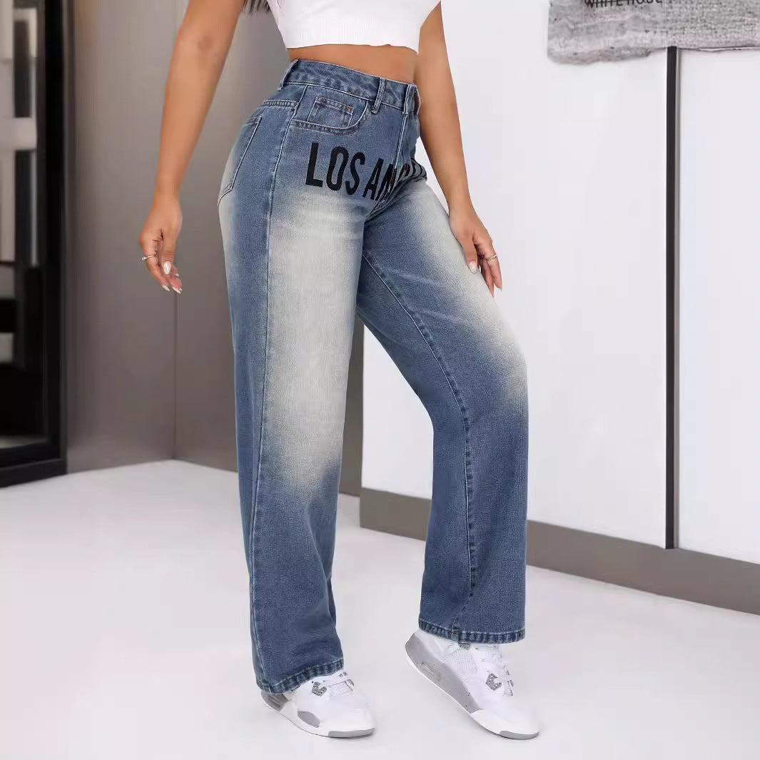 Jeans à coupe large pour femmes avec lettrage stylé Levoire