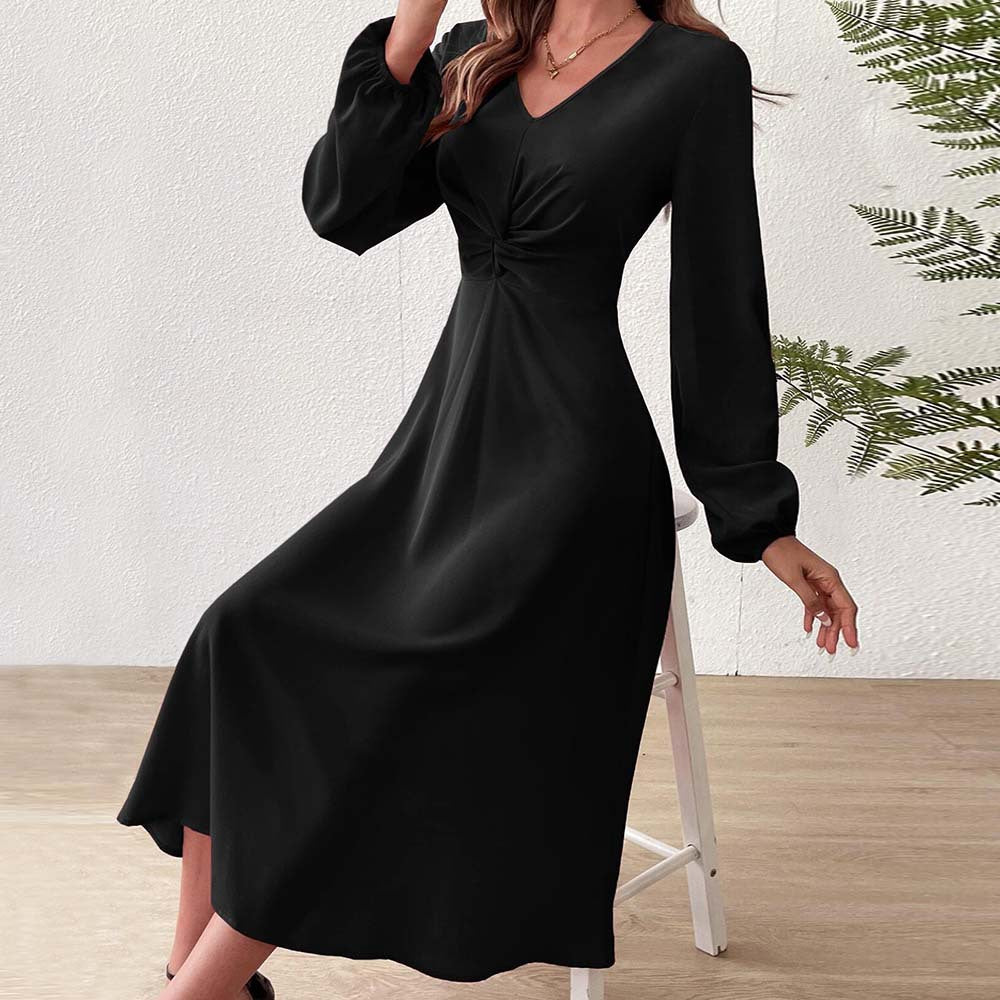 Robe midi élégante pour femmes avec drapé flatteur pour la silhouette et décolleté en V profond Levoire