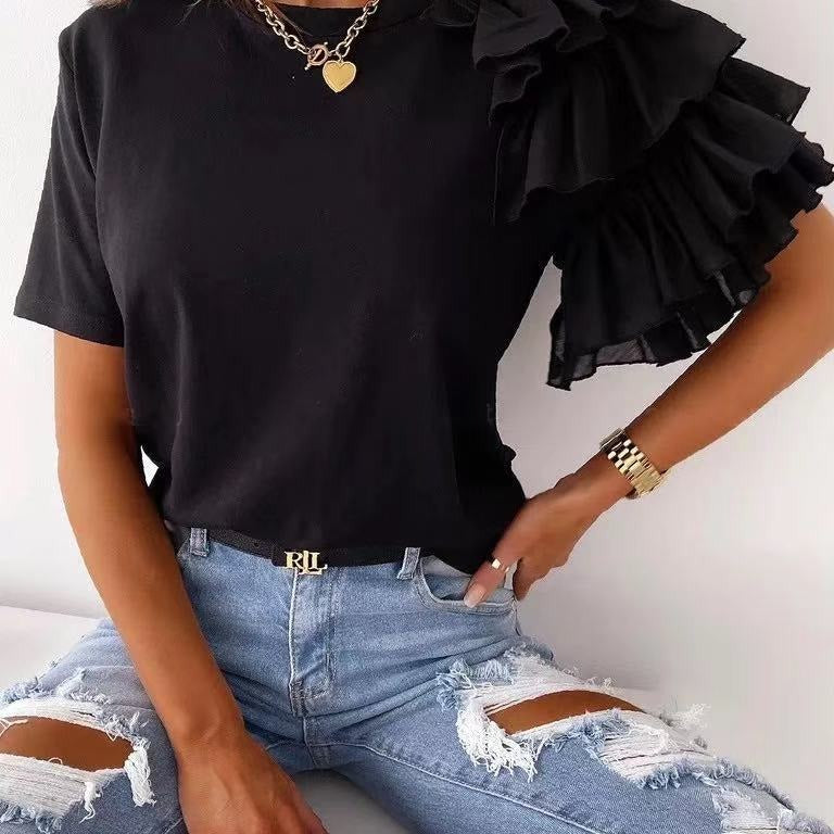 T-shirt femme avec des détails de volants tendance Levoire