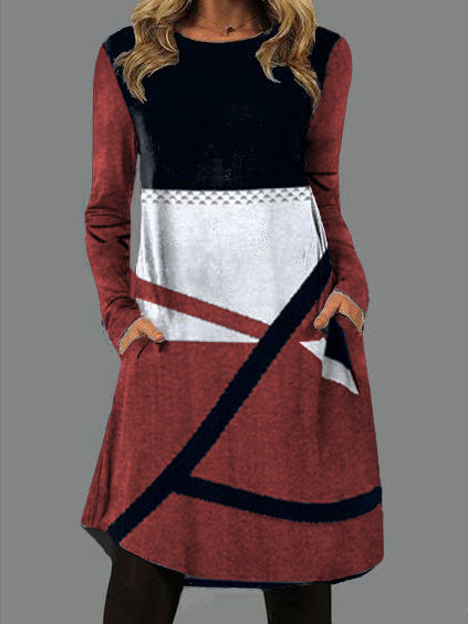 Levoire | Rennokas Print Col Rond Manches Longues Robe Poche Bordeaux