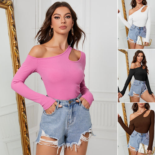 T-shirt asymétrique à manches longues pour femmes avec découpe tendance et grand confort de port Levoire