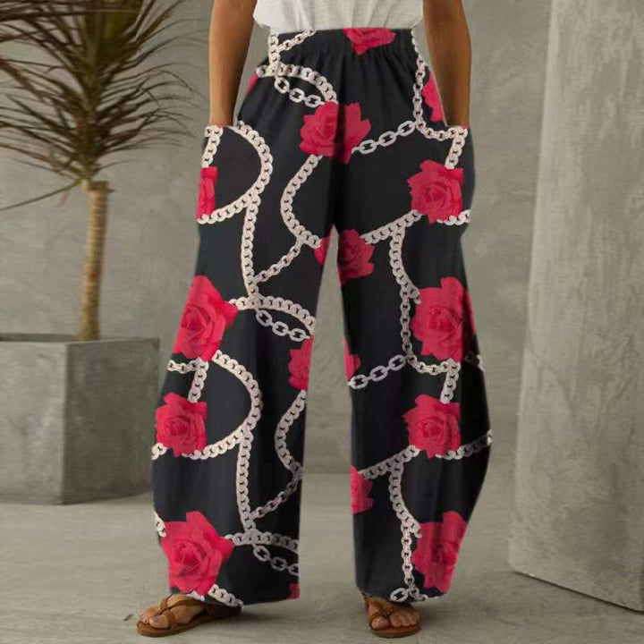 Pantalons fleuris amples pour femmes avec poches et taille élastique Levoire