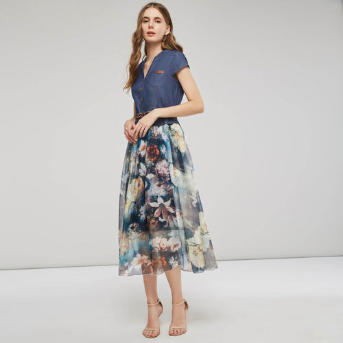 Levoire | Robe midi sans manches à imprimé patchwork élégant