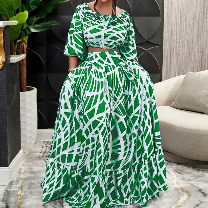 Levoire | Set de jupe imprimée Trendikeri avec design croisé Vert