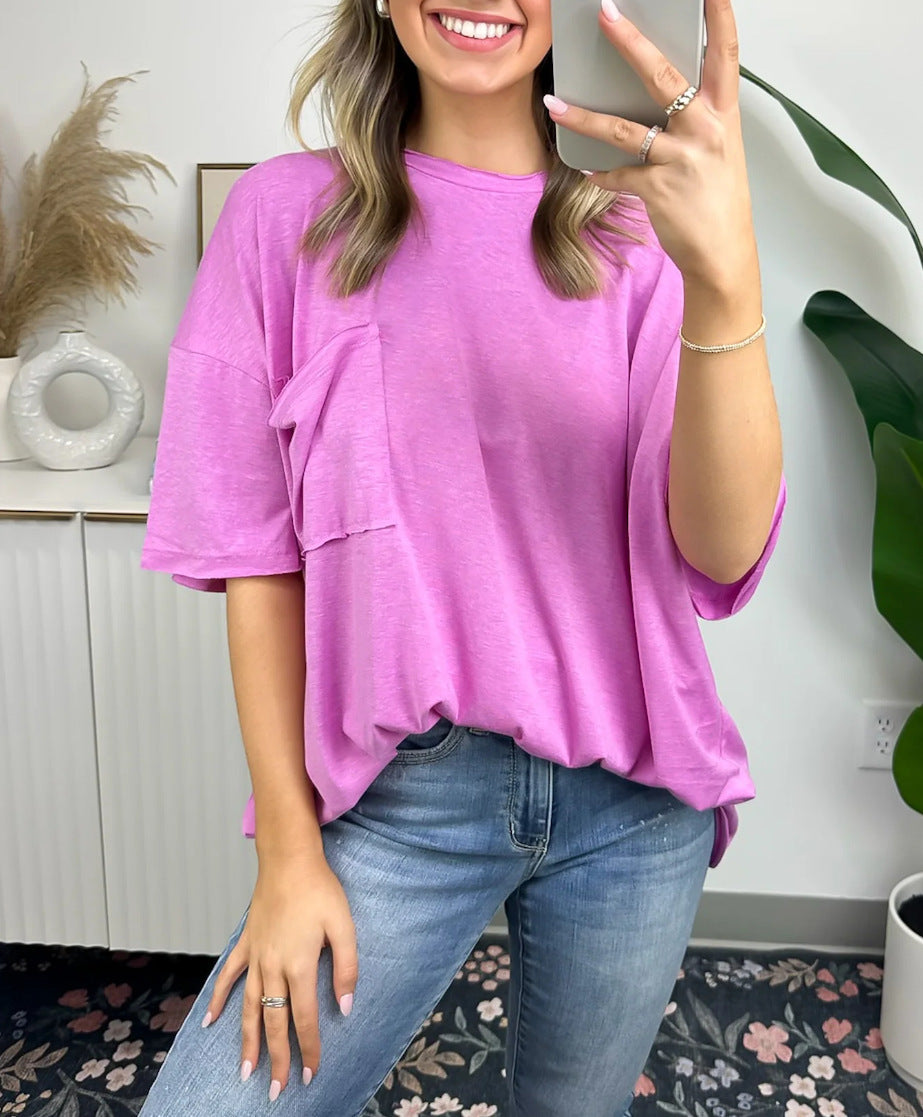 T-shirt ample décontracté pour femmes avec poche Levoire