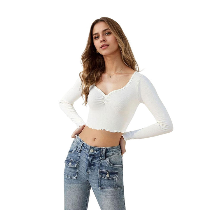 Chemise à manches longues courte pour femmes avec ourlet froncé ludique Levoire