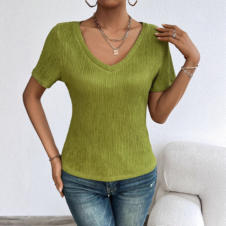 Chemisier Femme à Col V à Manches Courtes avec Structure en Fines Côtes Levoire