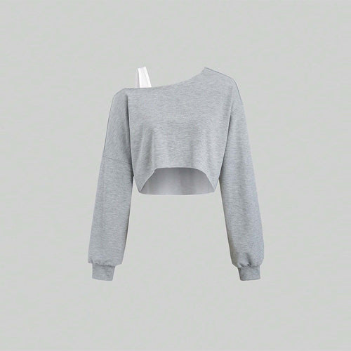 Sweatshirt court pour femme avec design asymétrique et manches volumineuses Levoire