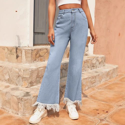 Jean large à jambes évasées pour femmes avec ourlet effiloché Levoire