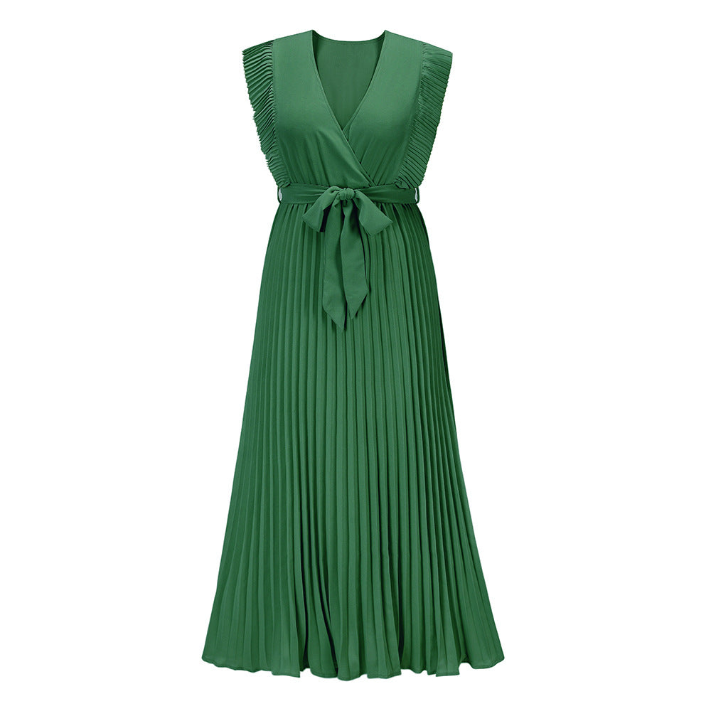 Levoire | Robe élégante de plage slim sexy avec manches à volants en chiffon de couleur unie Vwert