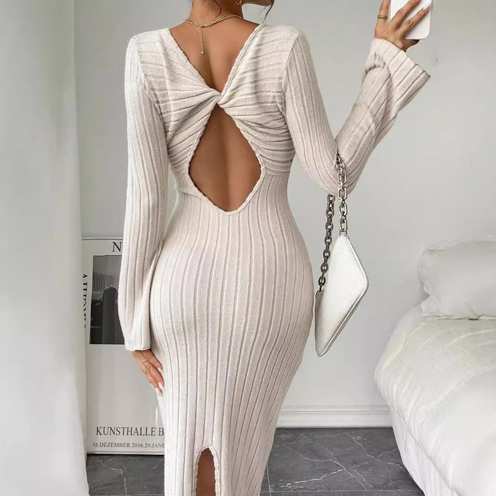 Robe tricot à manches longues pour femmes avec silhouette ajustée et décolleté rond élégant Levoire