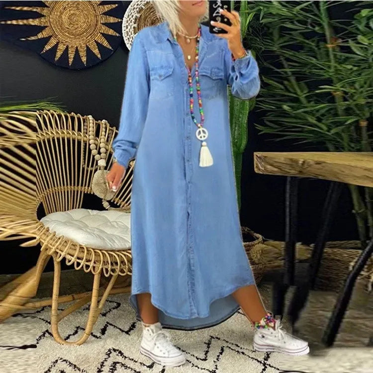 Levoire | Robe De Printemps Décontractée À Manches Longues Et Coupe Grande Taille Bleu