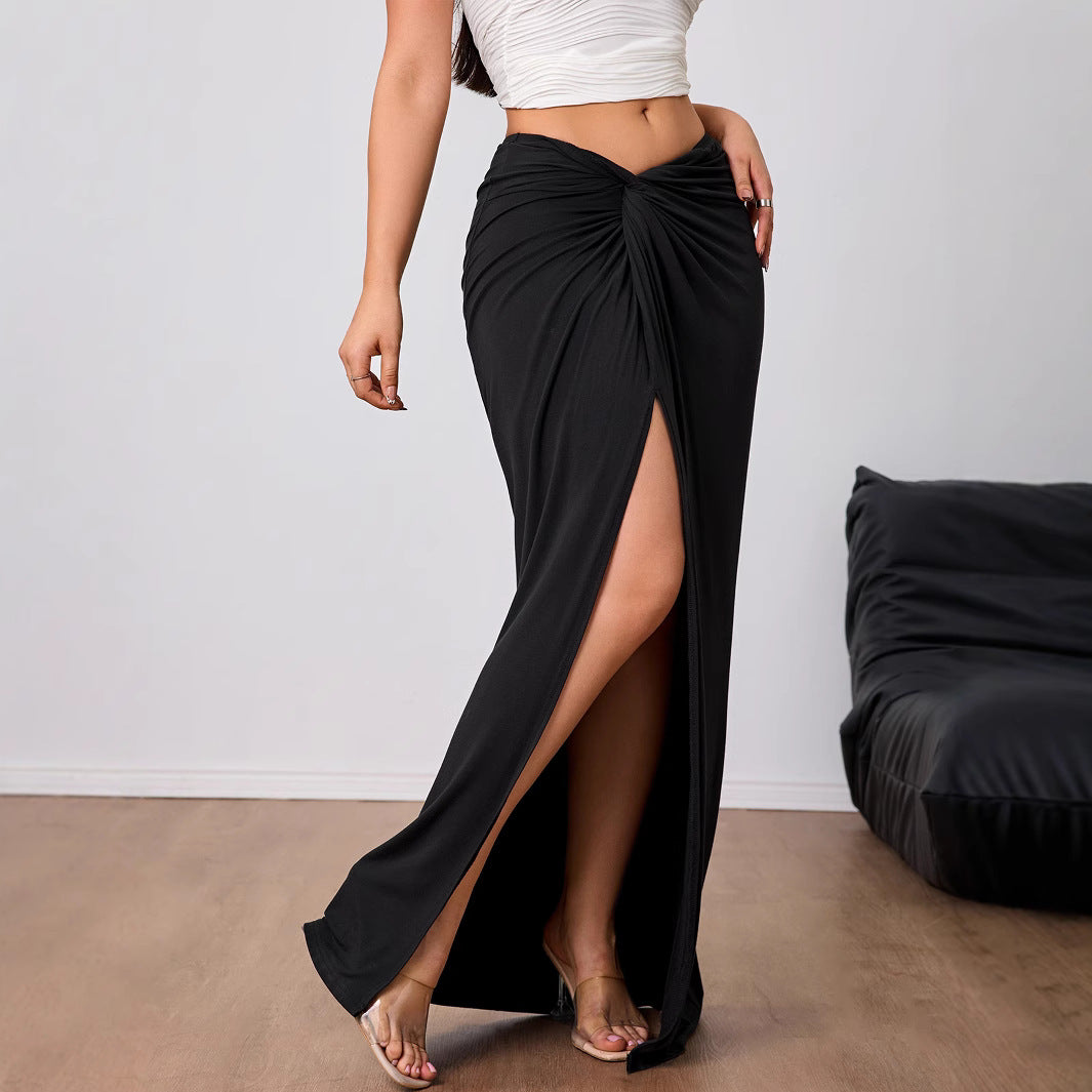 Jupe maxi élégante pour femmes avec des drapés sophistiqués et une fente haute Levoire
