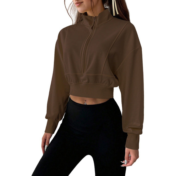 Sweat à col haut zippé pour femmes, cropped et en matériau doux Levoire
