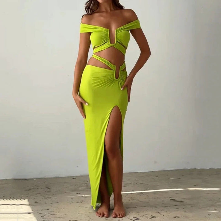 Levoire | Ensemble deux pièces avec une longue jupe Jaune Vert