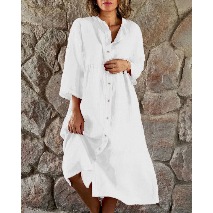 Levoire | Élégant Uni Col montant à manches longues Robe Blanc