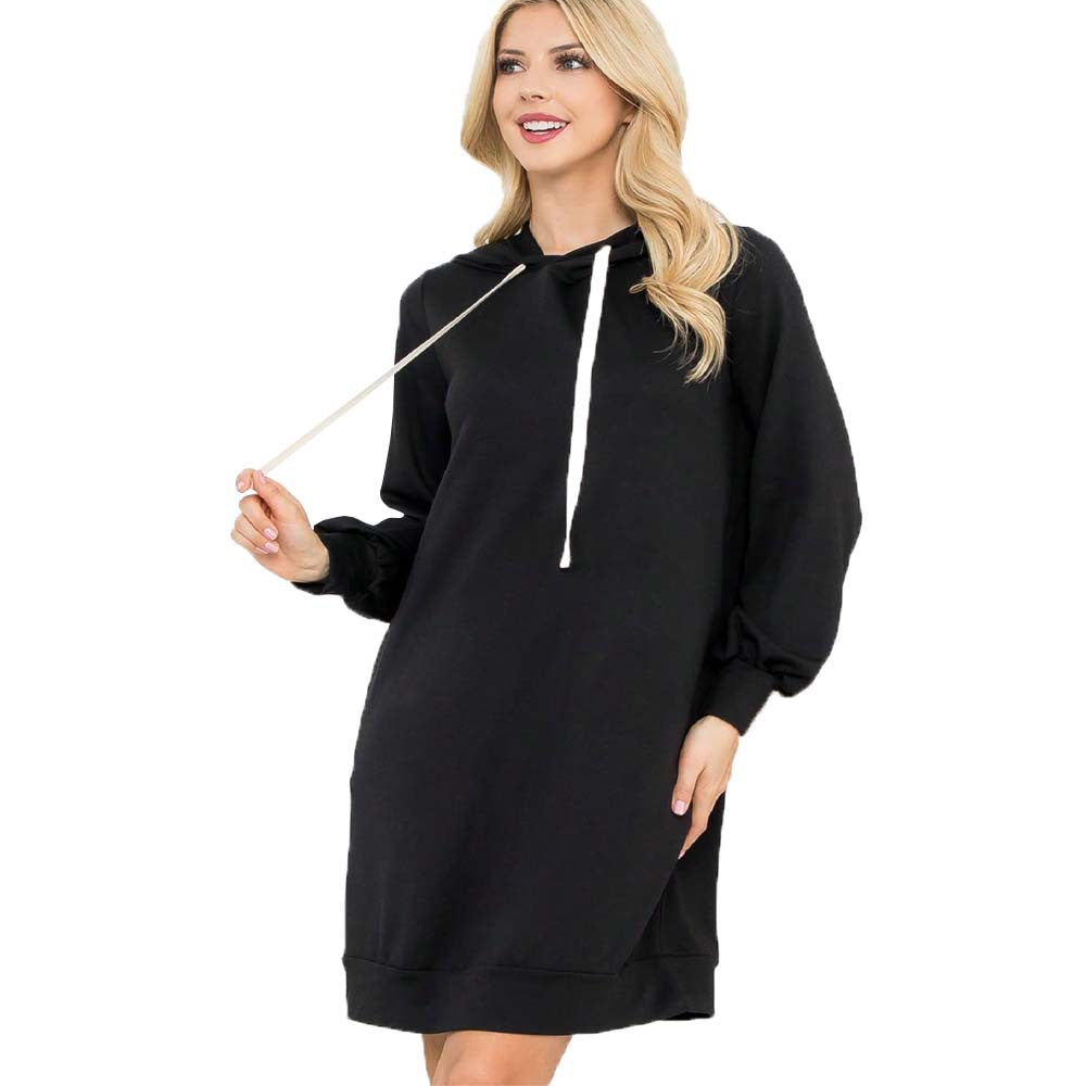 Robe de hoodie pour femmes avec des manches ballon élégantes et une poche kangourou pratique Levoire