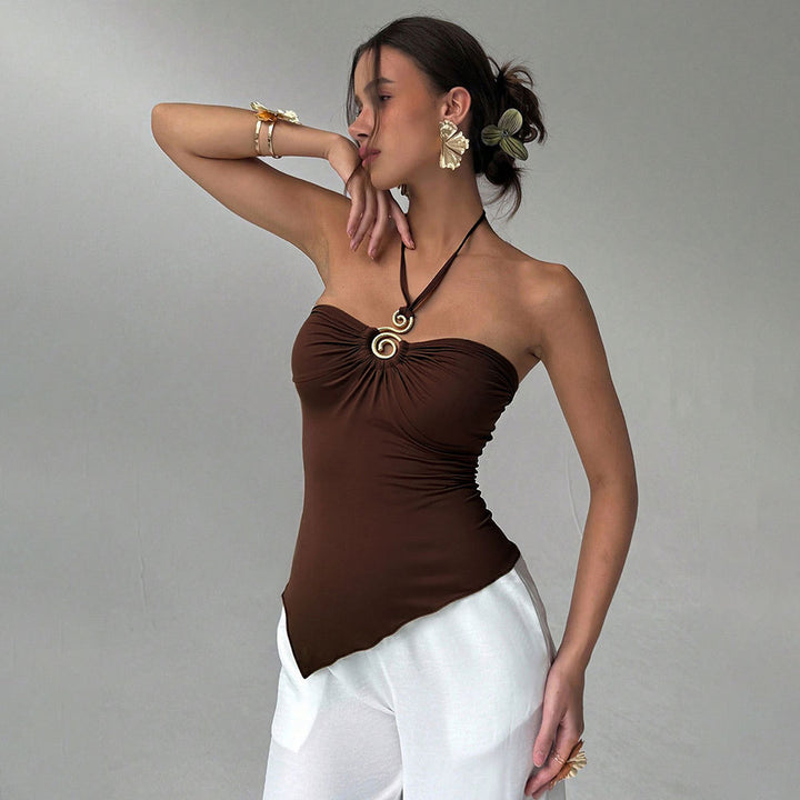 Top enveloppant pour femmes avec drapage élégant et col ajustable Levoire