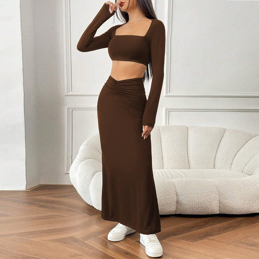 Ensemble de top crop et de jupe maxi à volants pour femmes Levoire