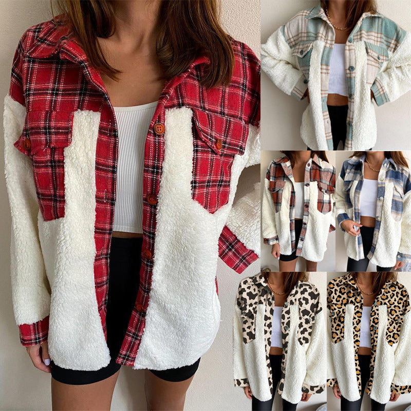 Veste en sherpa confortable et à la mode pour femmes avec motif à carreaux Levoire