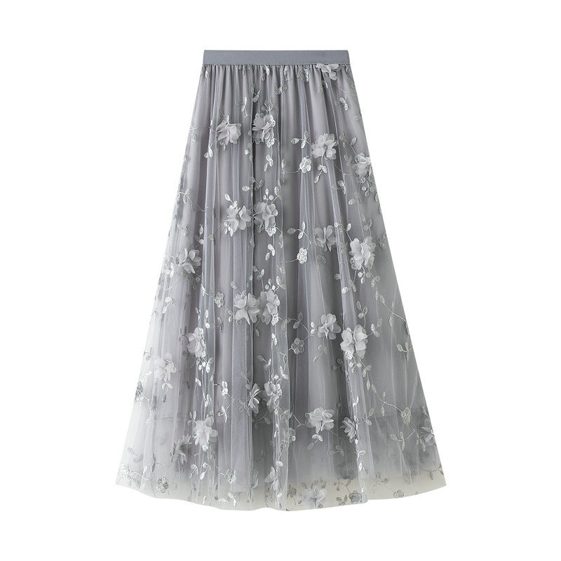 Jupon en tulle pour femmes avec des détails de broderie florale et une taille élastique Levoire