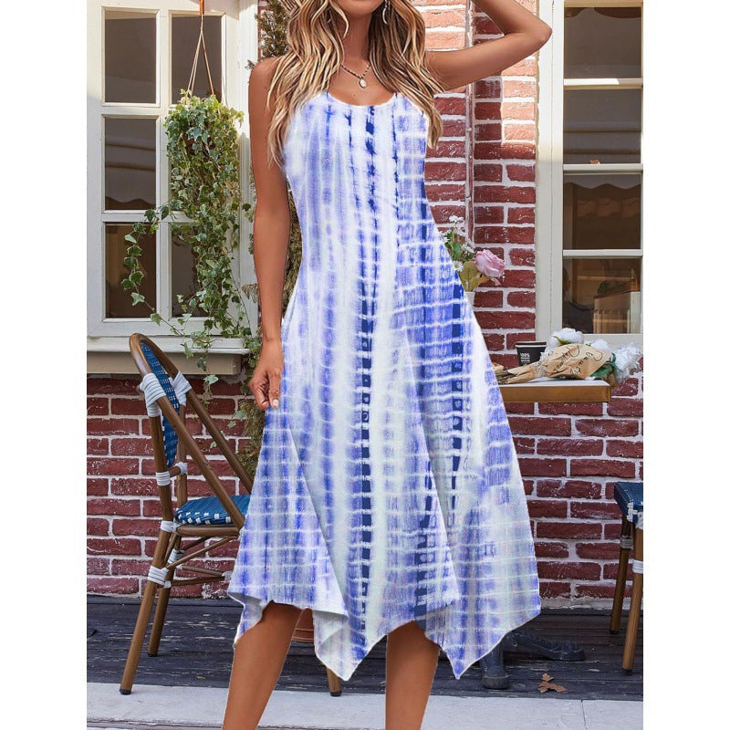 Levoire | Chic Fashion Imprimé Sans Manches Robe À Ourlet Irregular Rayé Bleu