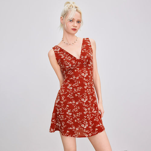 Robe mini florale pour femmes avec décolleté en V profond et coupe moulante Levoire