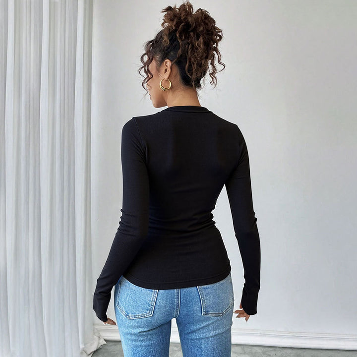 Chemise à manches longues pour femme avec un design asymétrique à découpes et des détails en anneau à la mode Levoire