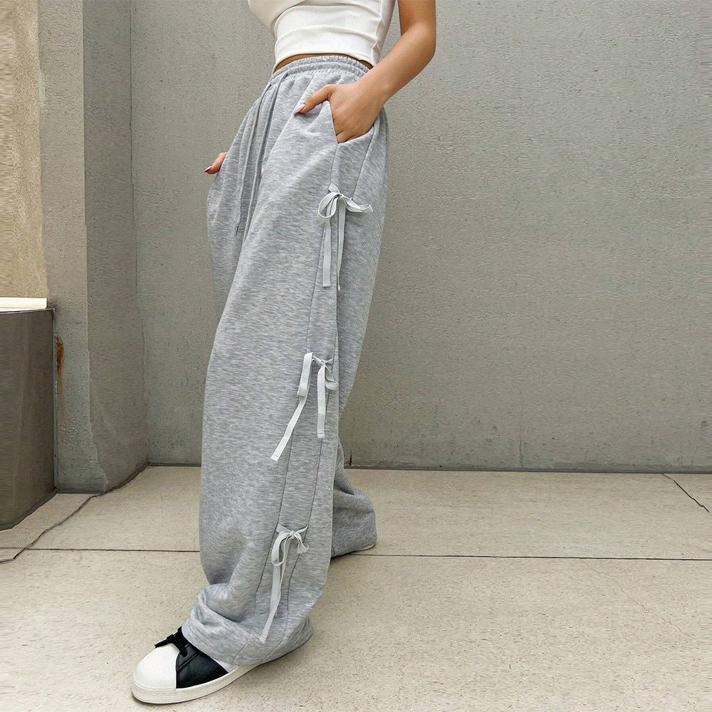 Pantalons décontractés pour femmes avec détails de volants sur les côtés et taille élastique Levoire