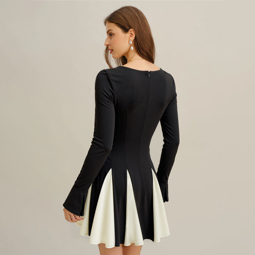 Robe A-Line pour femmes avec des manches bouffantes élégantes et un contraste de couleur à la mode Levoire