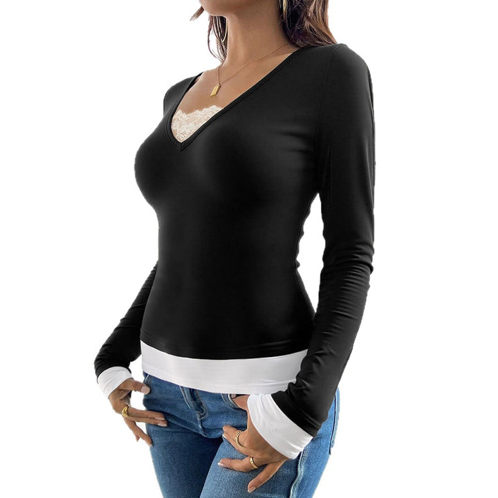 Chemise à manches longues pour femmes avec col en V et sous-vêtement tendance Levoire