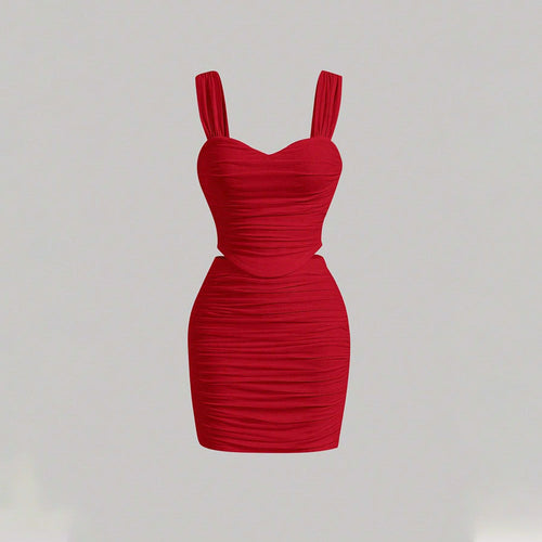 Robe mini ajustée femme avec détails en volants et décolleté en cœur profond Levoire