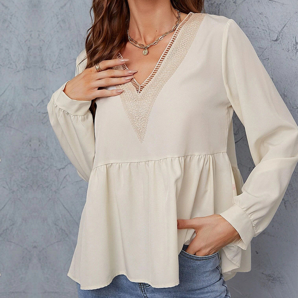 Blouse femme avec des manches embellies et de la dentelle Levoire