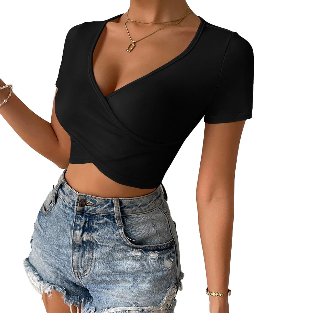 T-shirt femme cropped à col en V avec design wrap Levoire