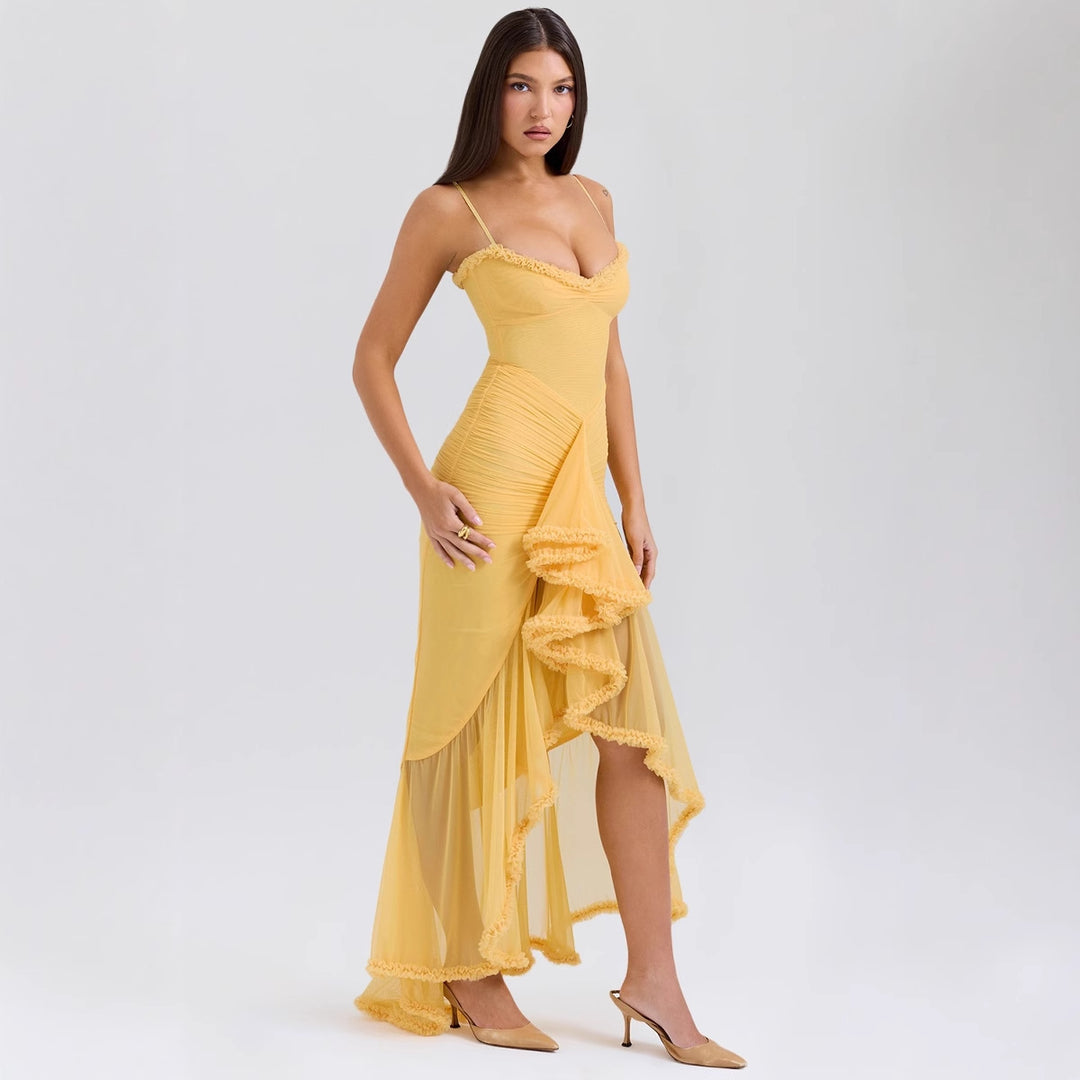 Robe Maxi Élégante pour Femmes avec Détails Volants et Coupe Fittée Levoire