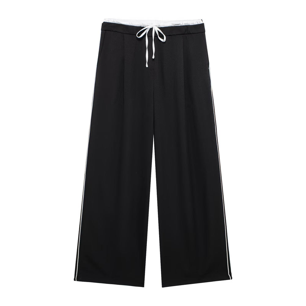 Levoire | Élégant printemps deux couches taille long pantalon noir